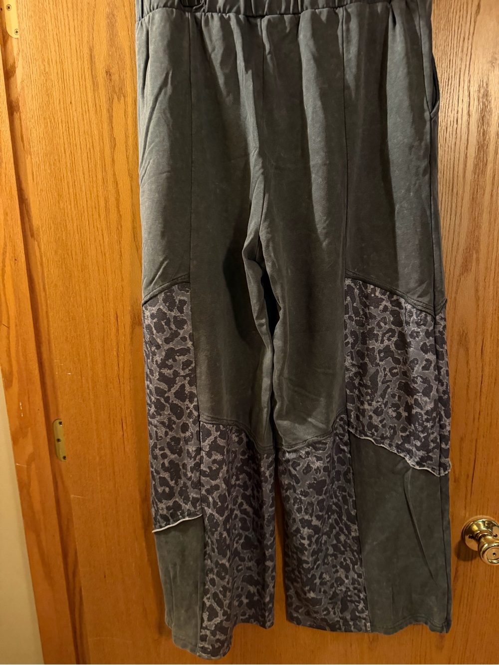 Women's Gray Patchwork casual pants - Neutral Animal Print - Picture 3 of 3